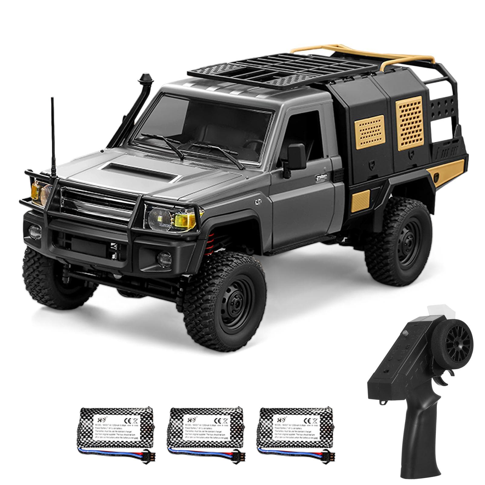Remote Control Car, 2.4GHz 4WD Off Road Rock Crawler Vehicle with Lights and 3 Batteries, 1:12 3 battery silver gray