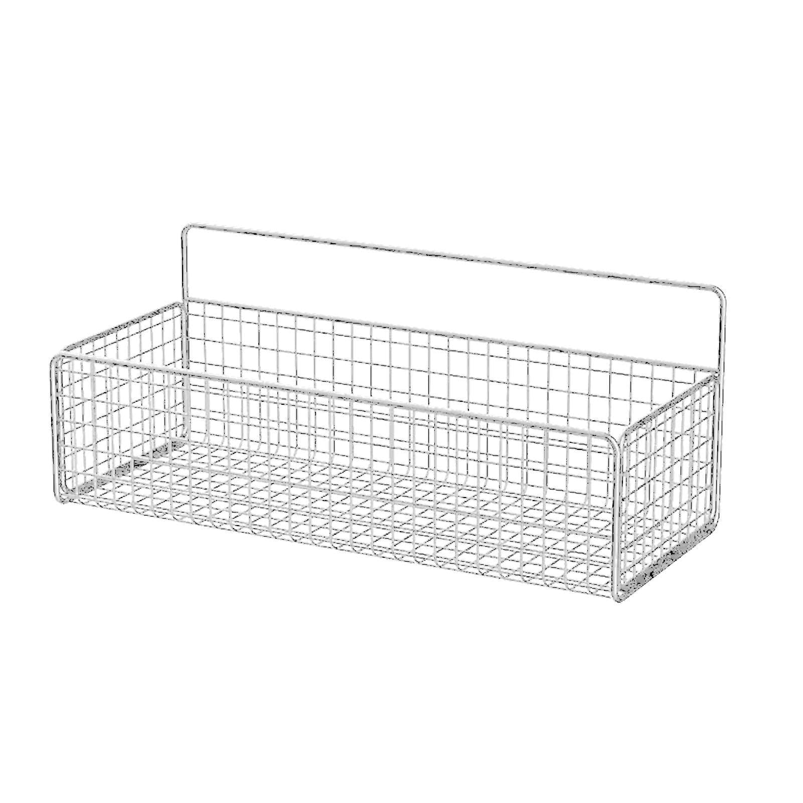 Kitchen Hanging Storage Rack Wall Mounted Storage Basket Punch Free Hanging Wall Organizer Baskets white