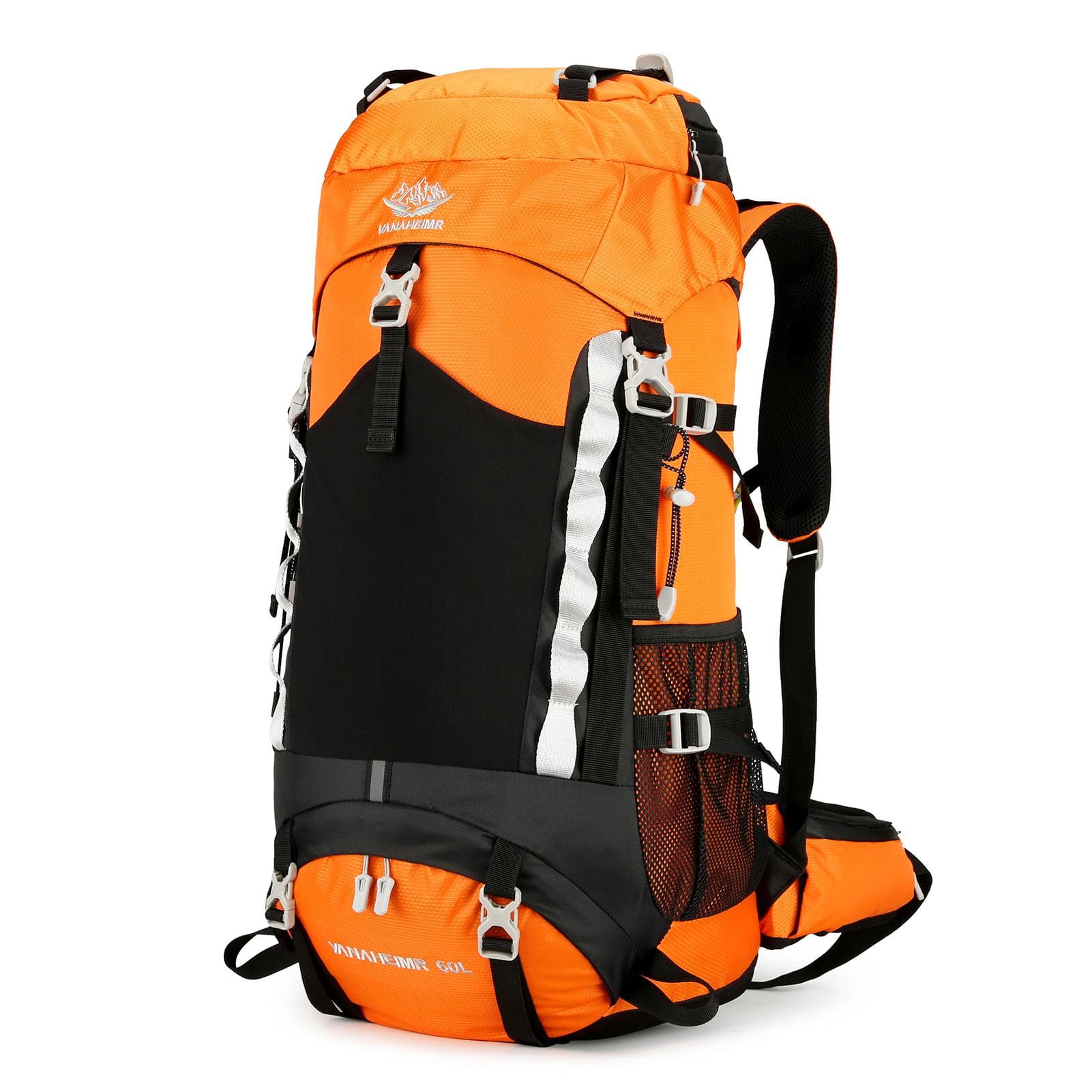 60L Waterproof Hiking Backpack Camping Travel Daypack with Rain Cover for Camping Hiking Travel orange