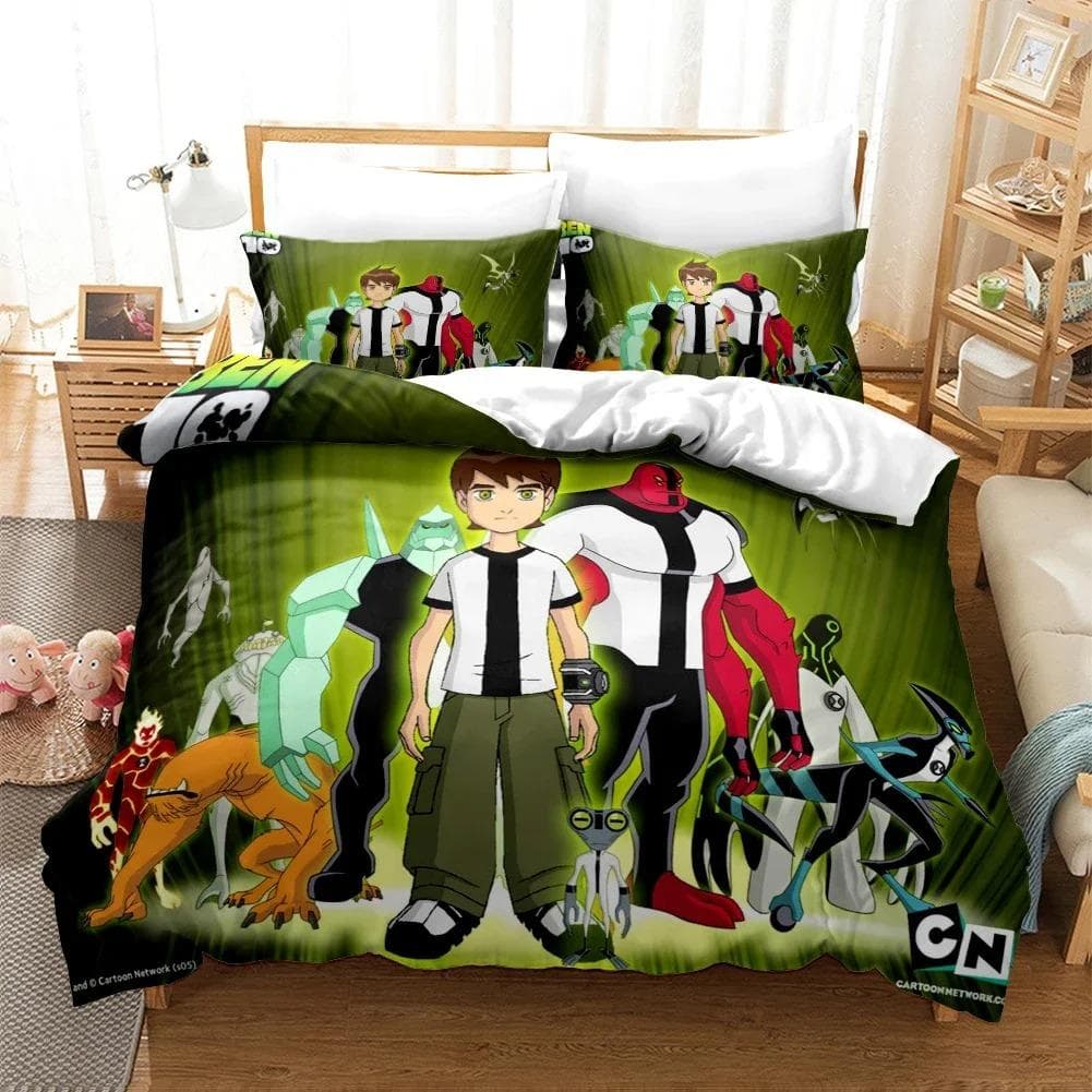 3D Cartoon Ben10 Duvet Cover with Pillow Cover Bedding Set Single Double Twin Full Queen King Size Bed Set for Home Textiles EU Single 135x200cm