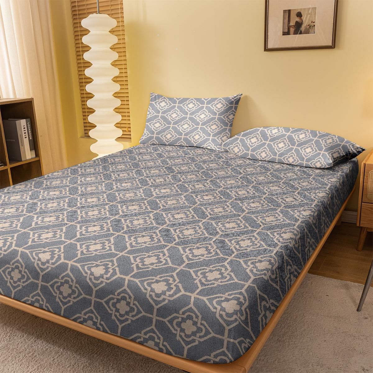 1 Simple Modern Geometry Printed Matte Fitted Sheet, Bedroom Printed Bed Cover, Bedding (Excluding Pillowcases) 100x200cm