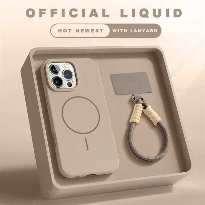 Magnetic Phone Case For iPhone 15 14 16 Plus 11 12 13 16 Pro Max Silicone Official Lanyard Magsafe Strap Protector Soft Cover iPhone 15 brown