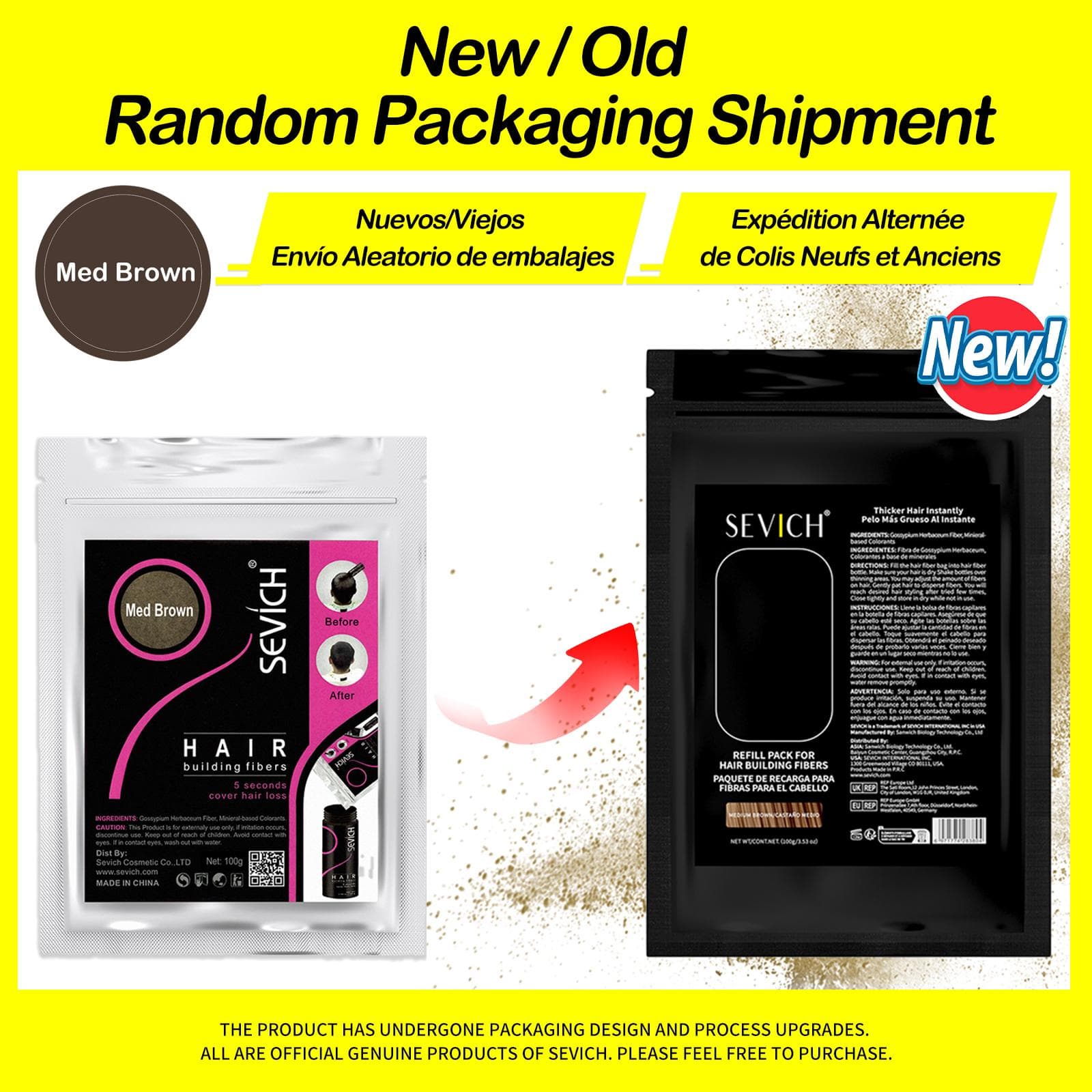 Sevich 100g Hair Fibers Refill Bag Keratin Instant Hair Growth Powder Hair Building Fiber Hair Regrowth Powder Hair Loss Product medium brown