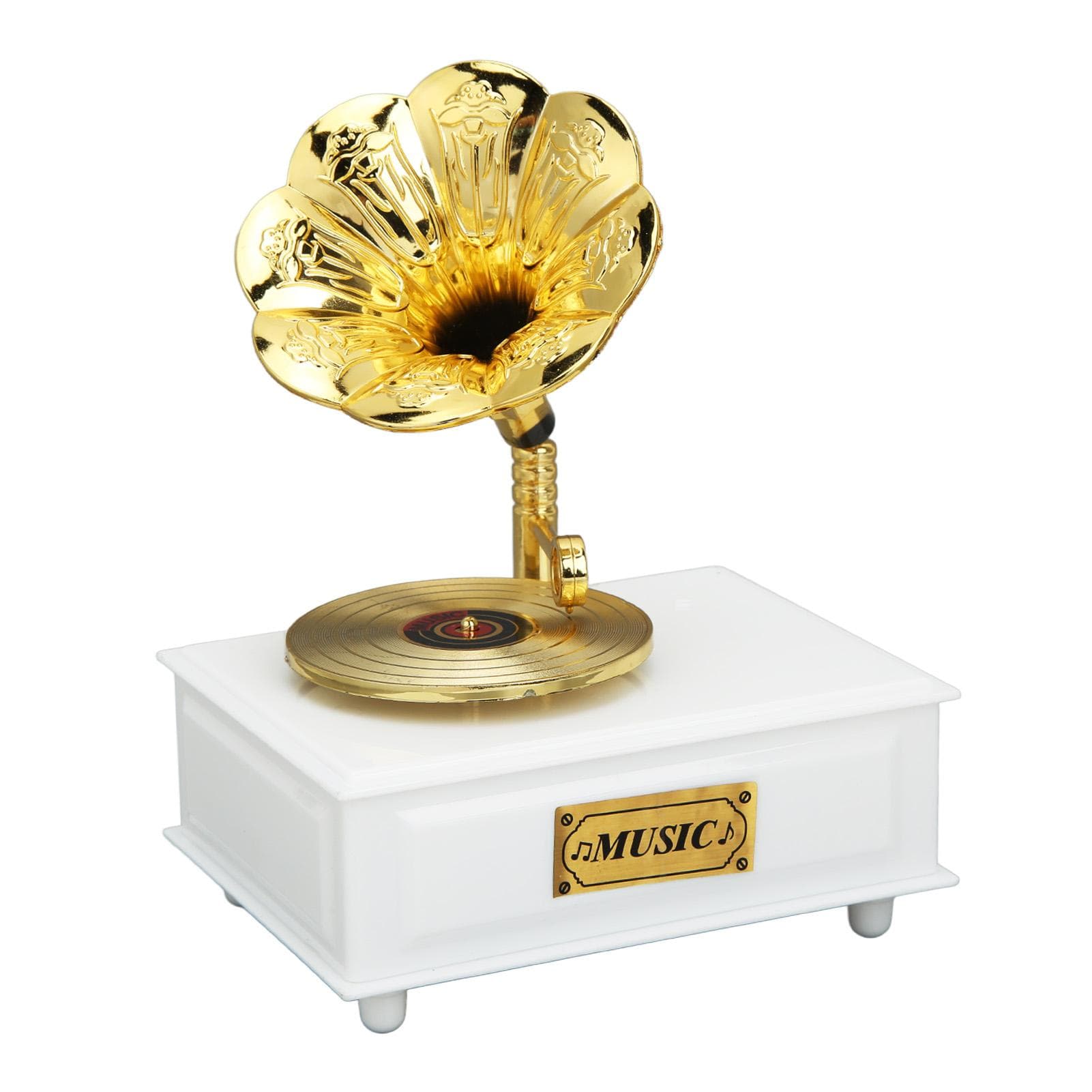 Phonograph Shape Music Box Classic Retro Style Gold Trumpet Horn Castle in The Sky Mini Music Box