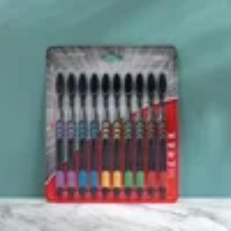 10pcs Toothbrush Soft Bristle Adult Bamboo Charcoal Household Fine Wool Toothbrush Antibacterial for Family Men and Women