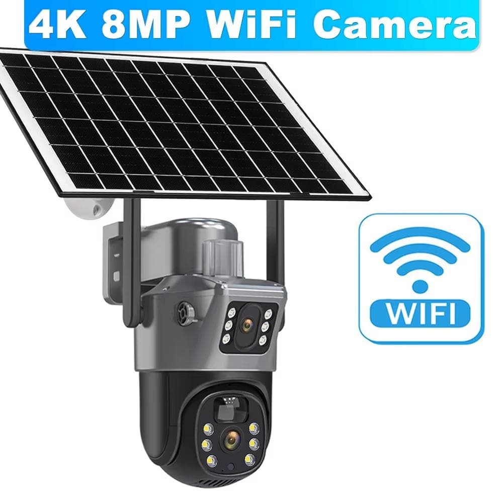 6K 12MP WiFi Solar Camera 10X Zoom Three Lens Outdoor PTZ Video Surveillance Human Detection Security Protection Smart CCTV Cam Wifi Cam No Zoom