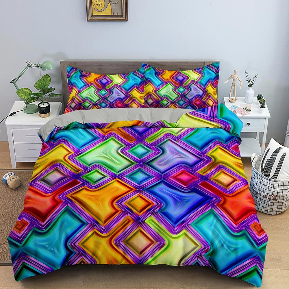 Geometric Pattern Duvet Cover Psychedelic Bedding Set Microfiber Quilt Cover With Zipper Closure Queen King Size For Teen Adult EU single(135x200cm)