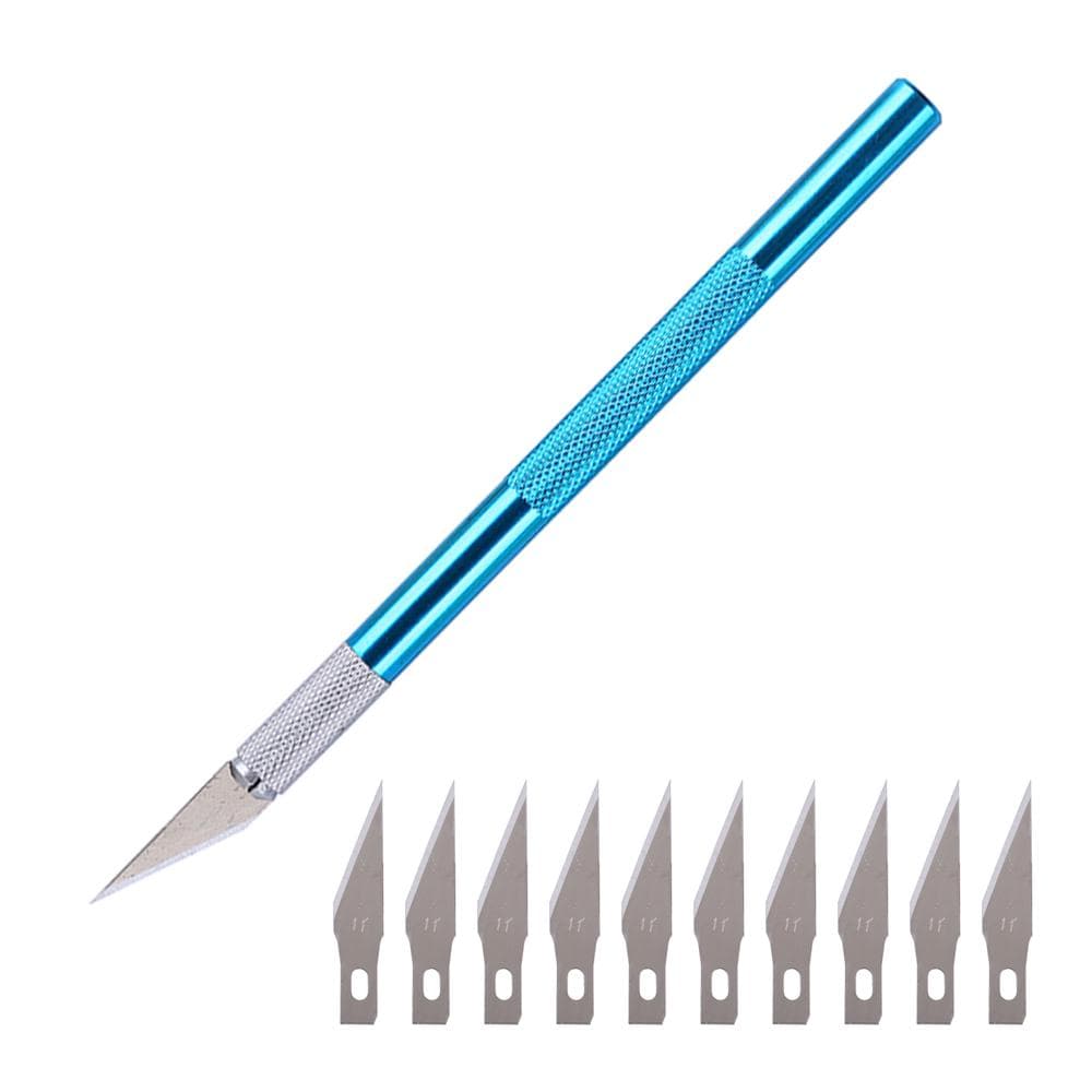 12pcs/lot Wood Paper Cutter Pen Knife Scalpel Steel Blades Engraving Knives for Crafts Arts Drawing blue