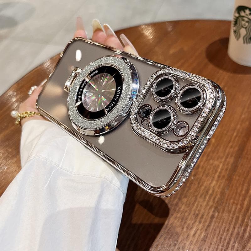 Suitable for Apple 16proMax Electroplated Water Diamond Phone Case, Magnetic Glitter Stand, Iphone15 Drop Protection Case iPhone11pro