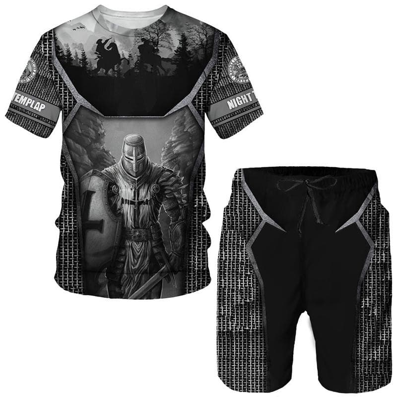 Fashion Knights Templar 3D Print Tees/Shorts/Sets Men's Short Sleeve T-Shirt Tracksuit Vintage Harajuku Streetwear Clothing Suit 4XL