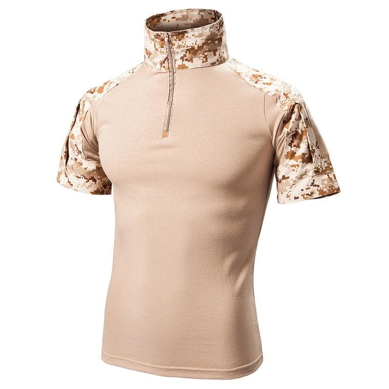 Men's Camouflage Short Sleeve Combat Military T Shirt Summer Durable Cotton Multicam Camo Tactical Shirts L desert