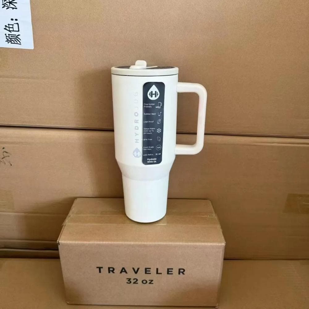 HydroJug Tumbler 32OZ/40OZ Traveler Straw Lid Stainless Steel Vacuum Insulated Car Mug Double Wall Thermal Iced Travel 40OZ cream