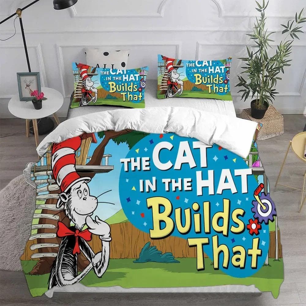 The Cat in the Hat Bedding Sets Comforter Quilt Bed Cover Duvet Cover Pillow Case Sets Kids Adult Size Home Textiles EU Double 200x200cm