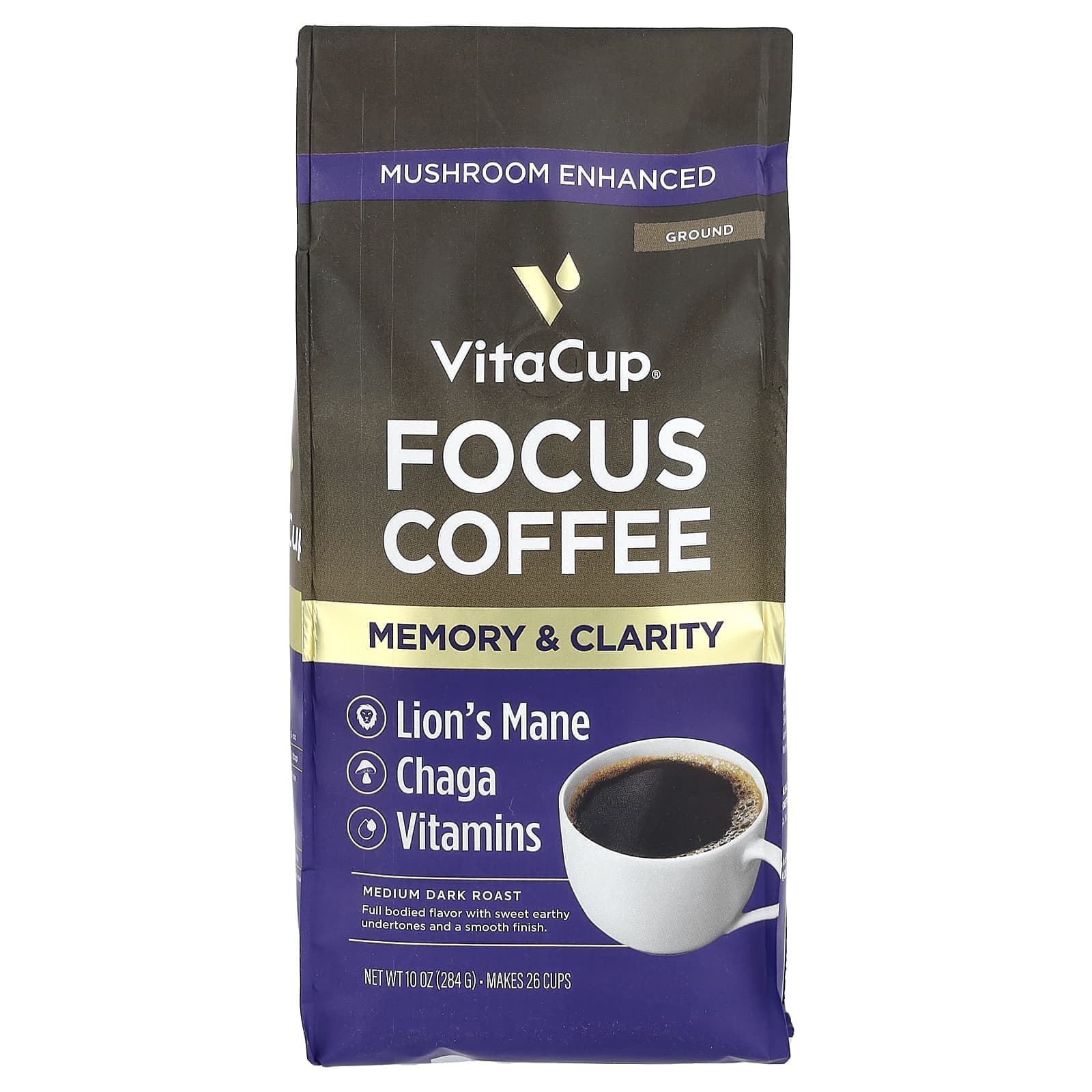 VitaCup, Focus Coffee, Ground Coffee, Medium Dark Roast, 284g (10oz)