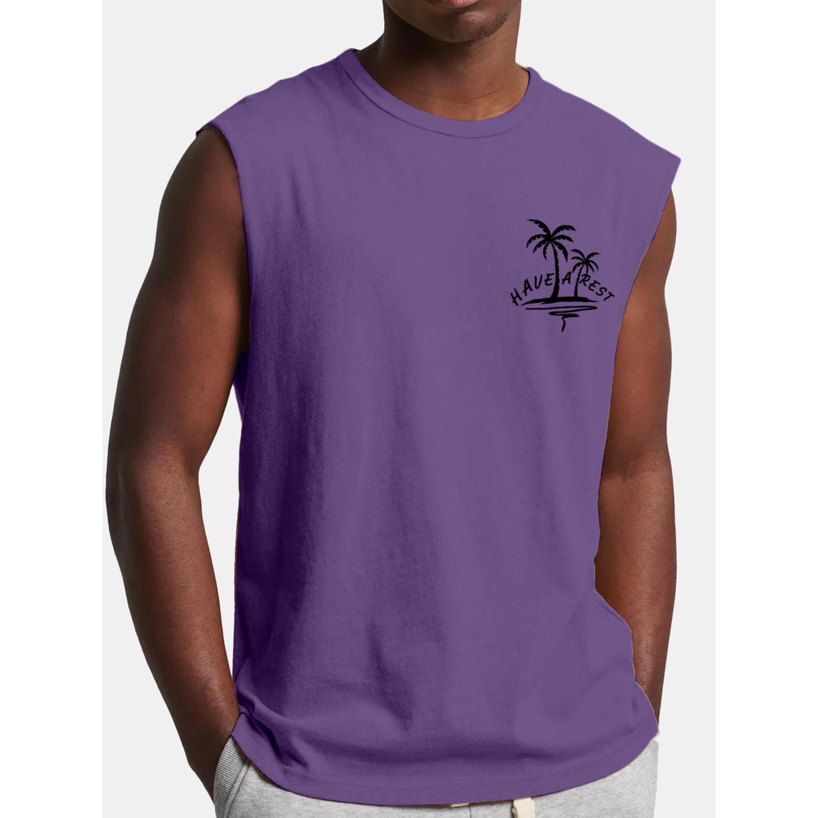 Mens Summer Surf Beach Tank Top Large Size Casual Breathable Sleeveless Top Loose Print Tank Top Man Shirt XXXL purple