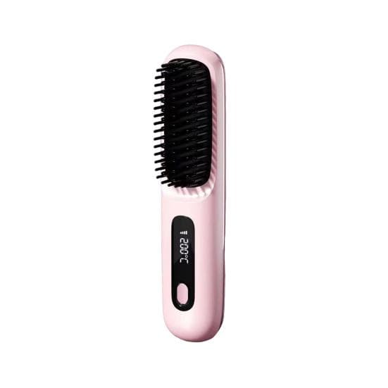 Portable Cordless Hair Straightener Brush Rechargeable Heated Hair Straightening Comb for Travel Mini Hair Styler Tool for Women pink