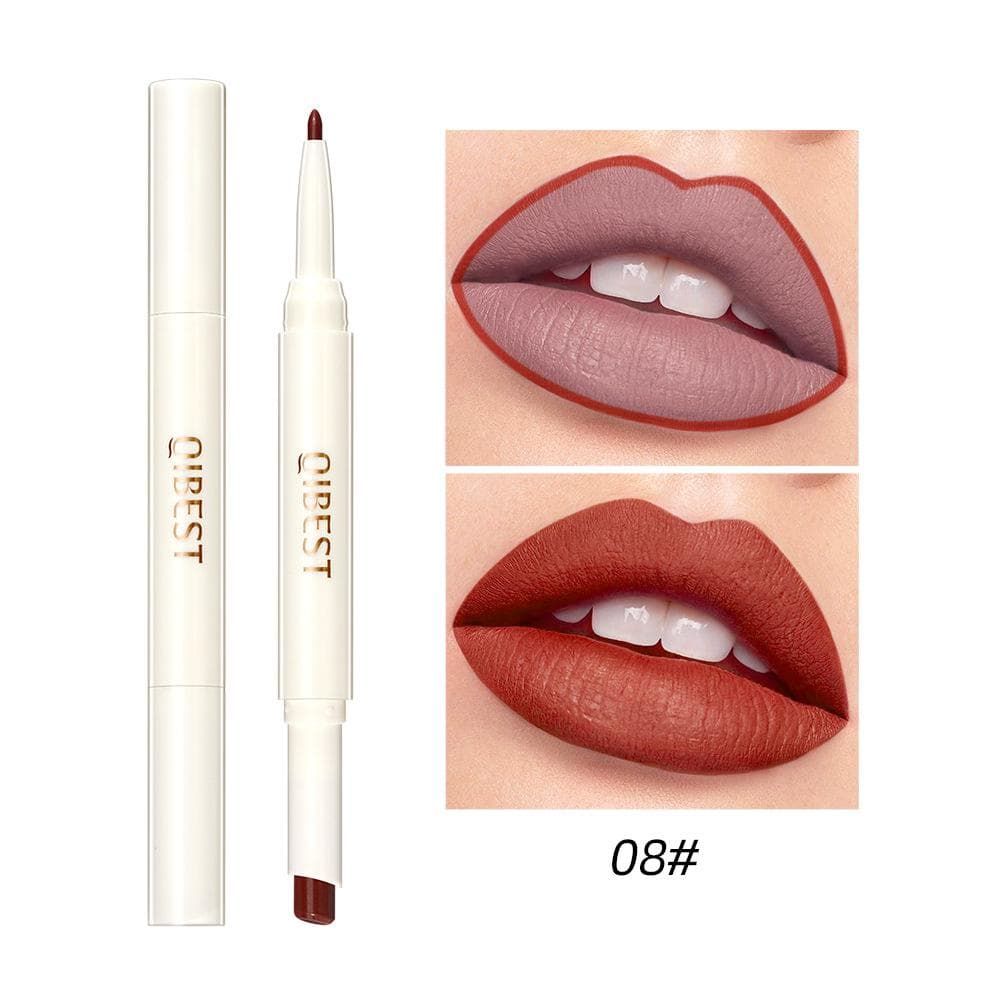 QIBEST Rotating Double-ended Lipstick Lip Liner Matte Moisturizing Surface Does Not Fade Non-stick Cup Lipstick Makeup 08#