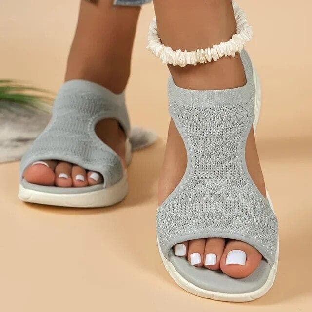 Knitting Mesh Women Sandals Platform Flats Shoes Sneakers Beach Sport Slippers Summer 2024 Fashion New Walking Female Slides 39 gray