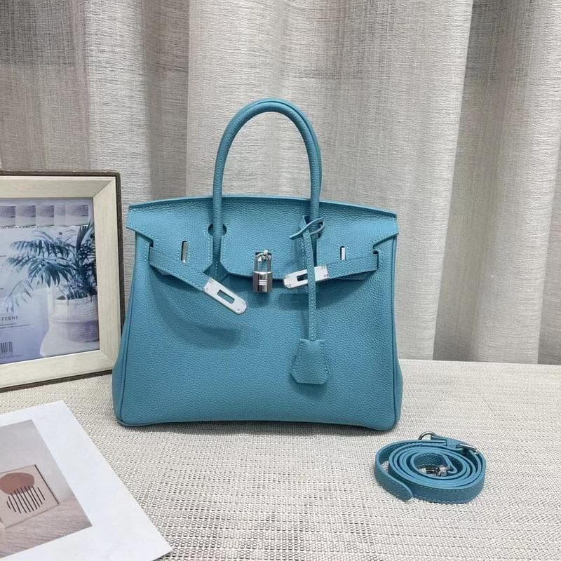 New Gold Buckle Silver Buckle Layer Cowhide Togo Platinum Bag Genuine Leather Women's Bag Hand-held Bag 30x16x22cm