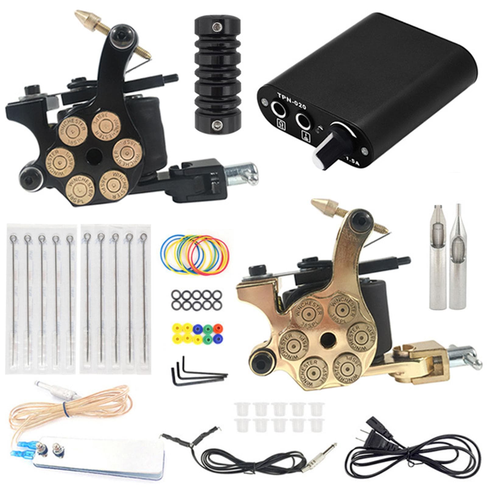 Tattoo Machine Kit 2 Rotary Tattoo Machine Power Supply with Needle Foot Pedal Handle for Tattoo black