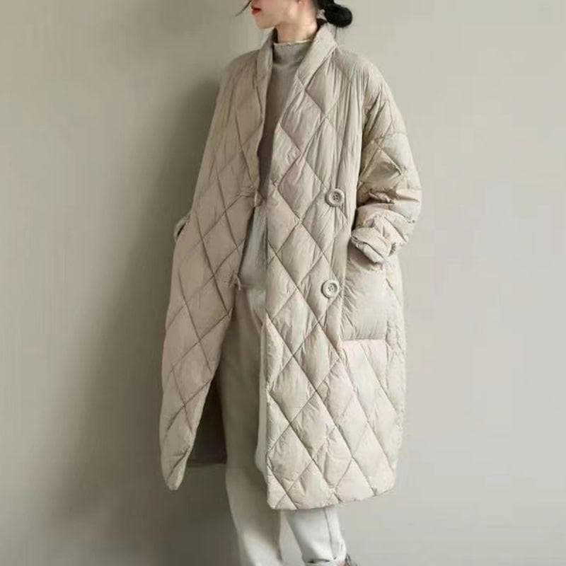 Light Down Cotton-padded Jacket for Women's Winter Long Over-knee Loose Cotton-padded Jacket L