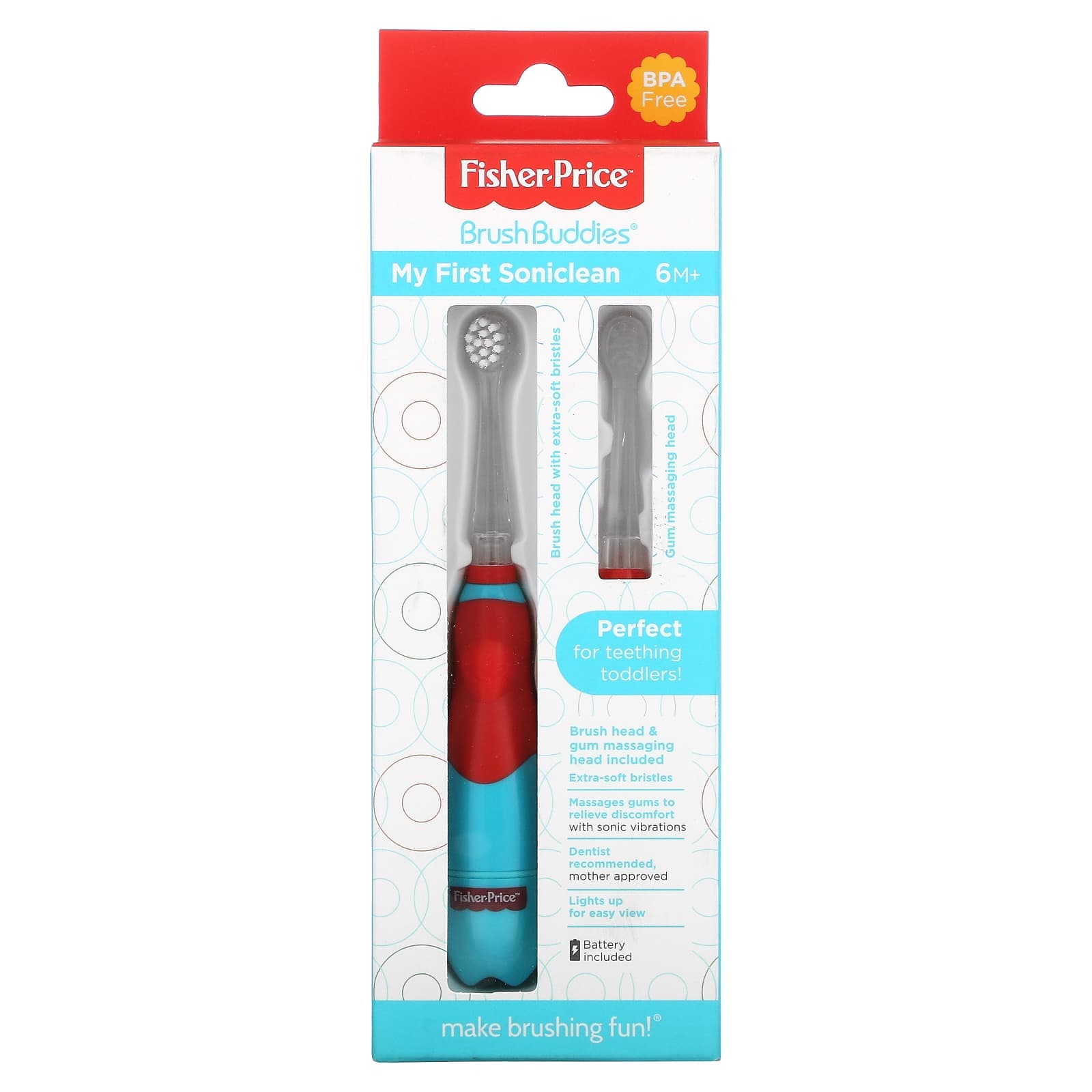 Fisher-Price, Brush Buddy, my first SonicClean, 6+ months, 1 toothbrush + gum massage head