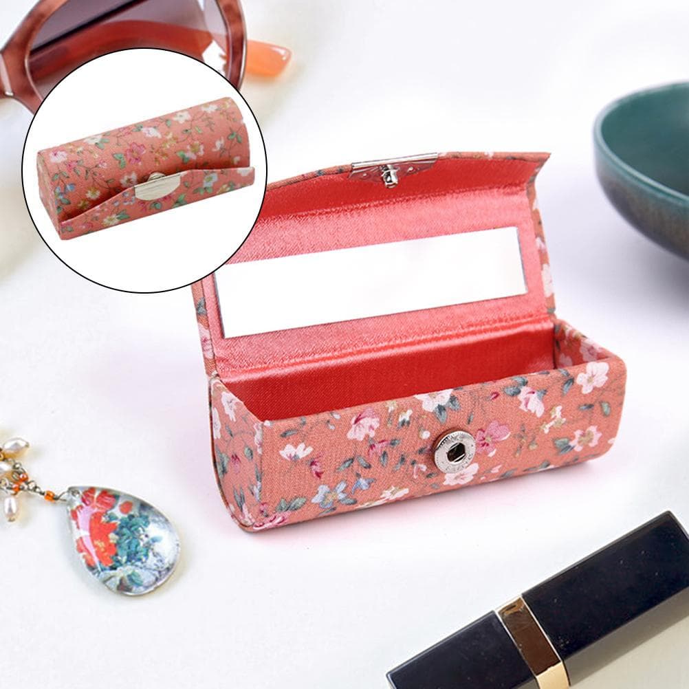 2Pcs Floral Lipstick Case Holders Retro Flower Printed Lipstick Organizers with Mirror Cosmetic
