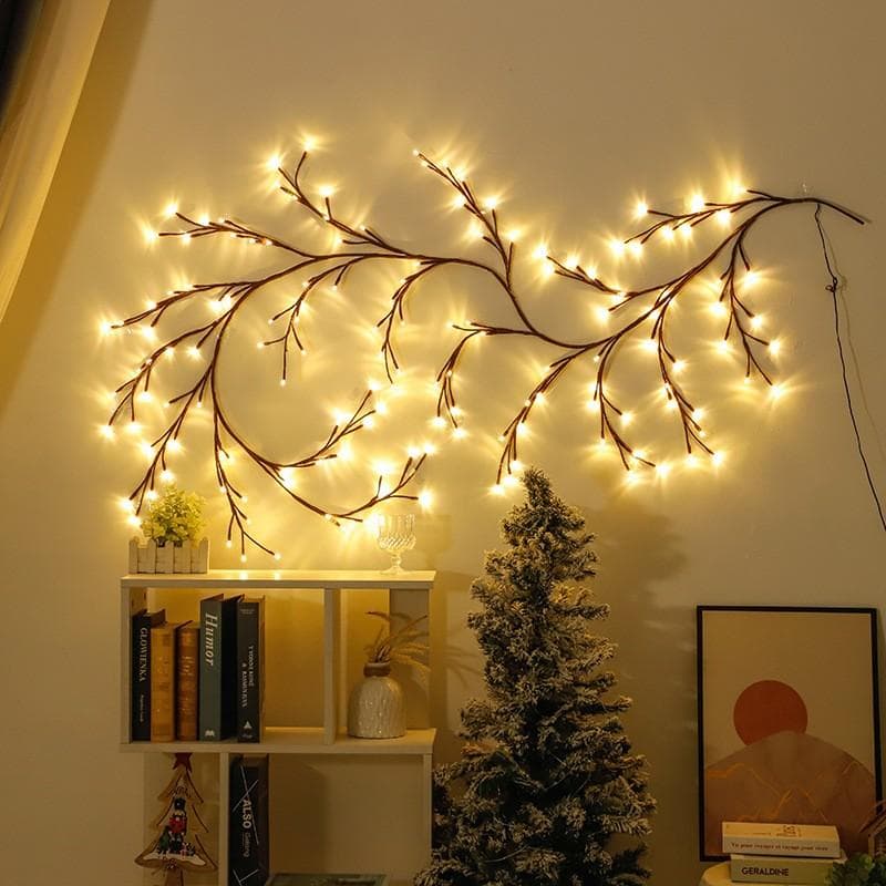 144 Lights Wall Tree Enchanted Willow Vine Light Bendable Lighted Vine Tree Branch For Christmas Home Party Wall Bookshelf warm light-96Leds