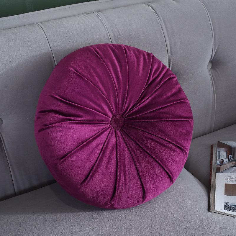 Round Pumpkin Velvet Cushion - Plush Solid Color Waist Support Pillow Diameter 35cm