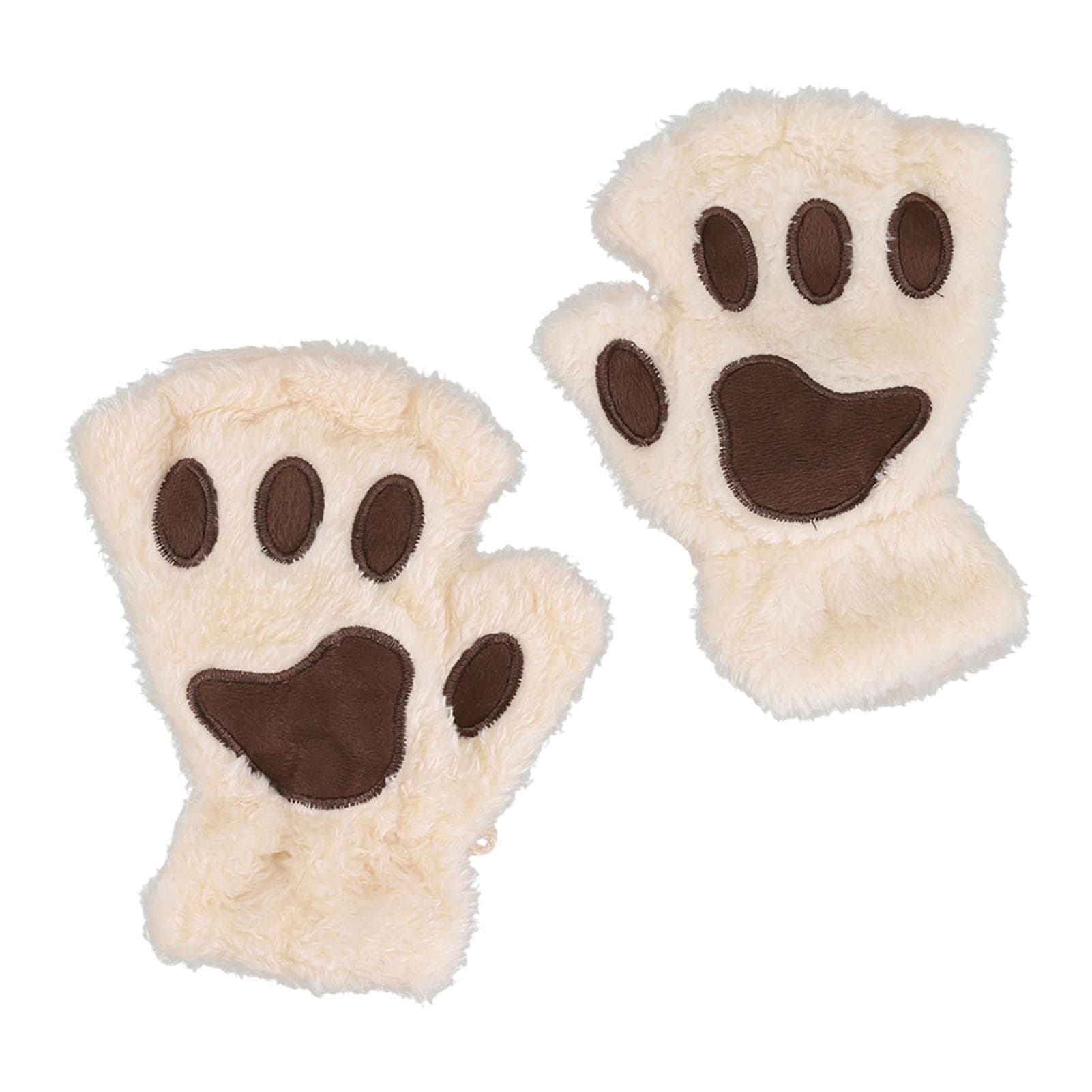 Cat Paw Gloves Thicken Keep Warm Velvet Breathable Half Finger Gloves Cute for Home Travel Beige beige