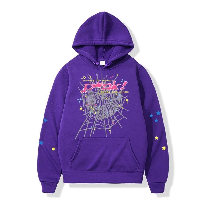 Autumn Winter Spider Web Hip Hop Singer Printed Versatile Hoodie Loose Casual Hoodies & Sweatshirts Men’s L purple
