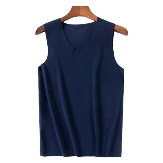 Men Winter Seamless Thermal Vest V-neck Sleeveless Thermal Underwear Thickened Elastic Slim Fit Bottoming Shirt Thermal Tops XL dark blue
