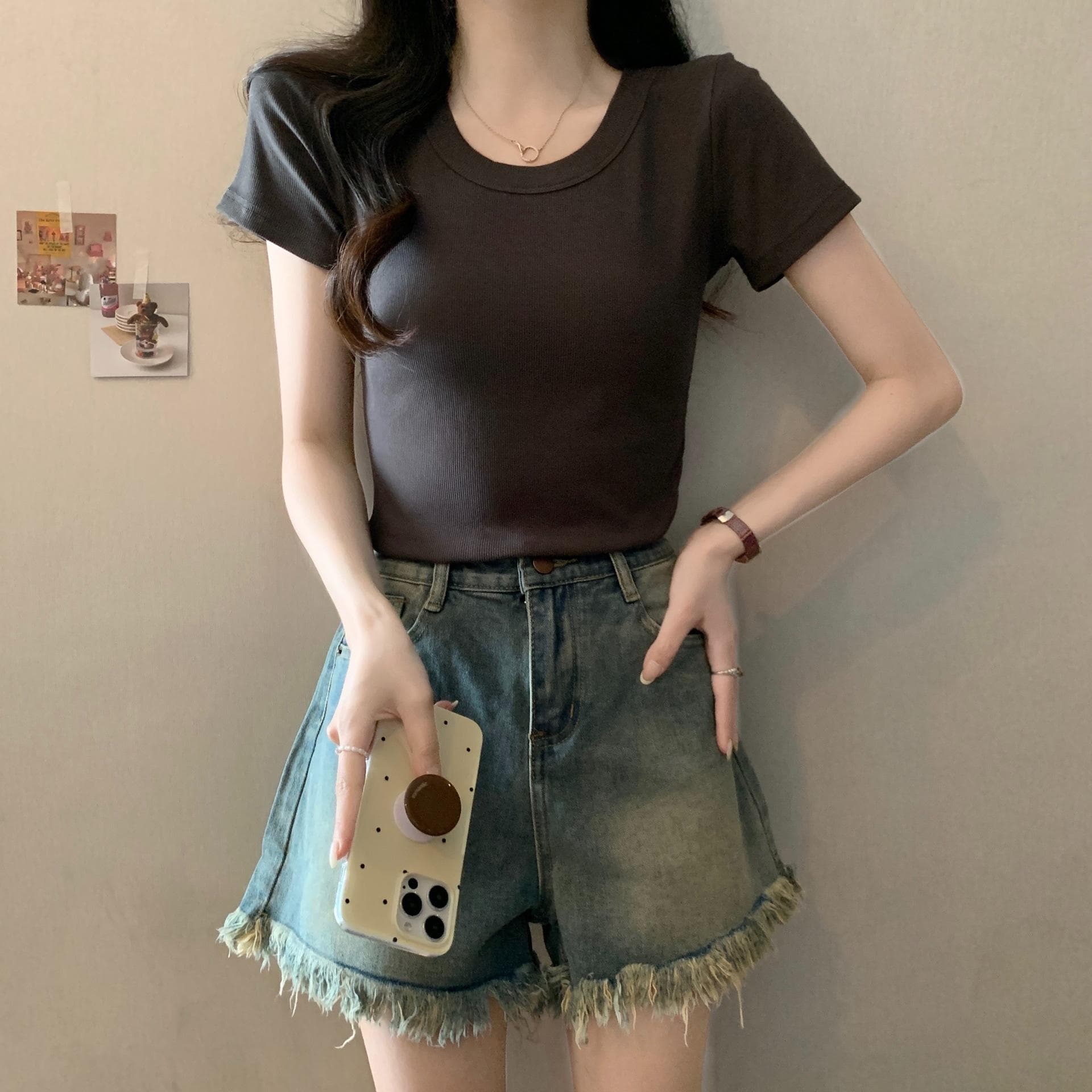 Short-sleeved T-shirt for Women with Large Size Top for Women In Summer Slim and Versatile Round Neck Solid Color Base Shirt 2XL