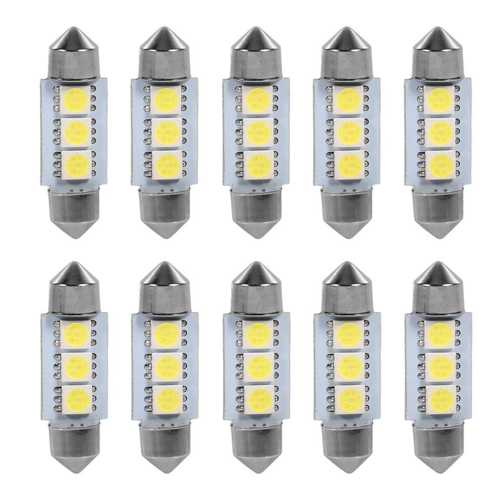 10PCS 36MM 12V 3 SMD 5050 LED Festoon Dome Car Light Bulbs Interior Lamp White