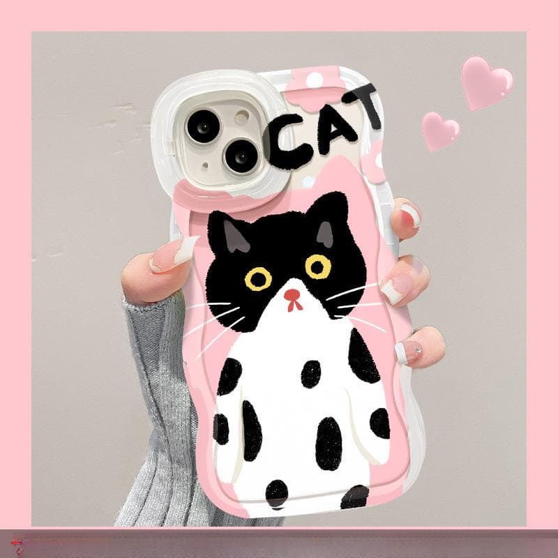 Applicable To Apple 15 Transparent Mobile Phone Case IPhone 14 Cute Big-eyed Cat 13 Wavy Side Invisible Double Bracket Xs iPhone XS Max