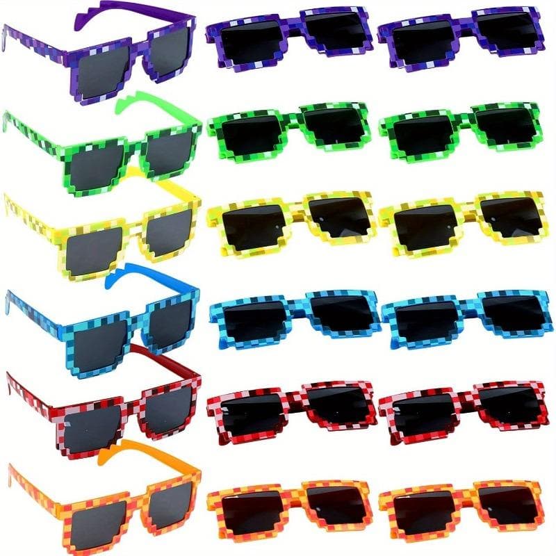 18 PCS Pixel Gaming Glasses Vibrant Colors Durable Plastic Perfect for Adult Gamers Birthday Party Gifts