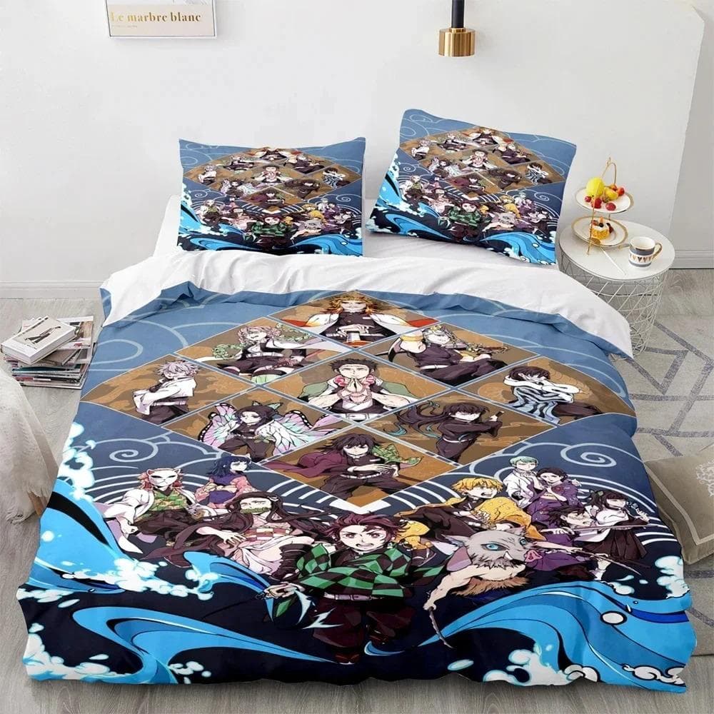 Anime Demon Slayer Kamado Tanjirou Bedding Set Duvet Cover Bed Set Quilt Cover Pillowcase Comforter king Queen Size Boys Adult s EU Single 135x200cm