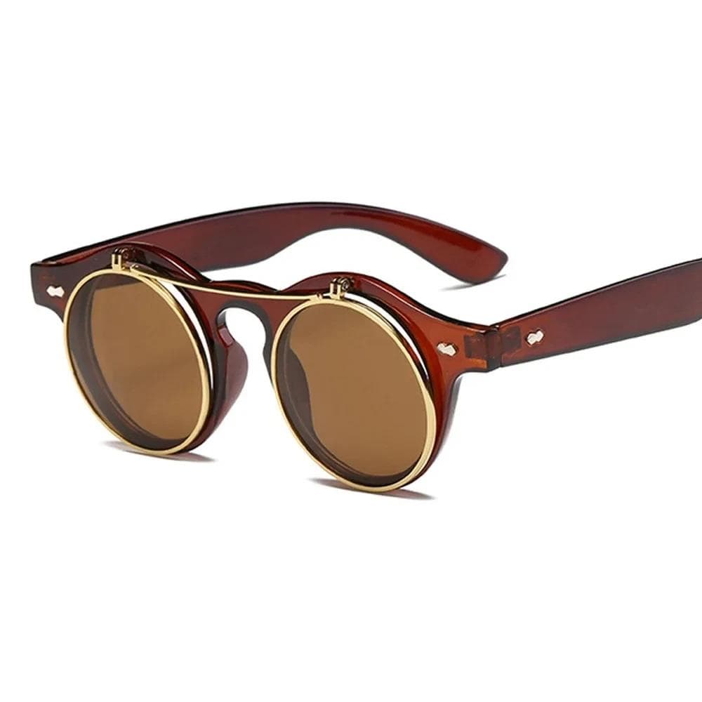 Fashion Vintage Round Steam Punk Flip Up Sunglasses UV400 Double Layer Clamshell Design Sun Glasses Oculos De Sol 1PC