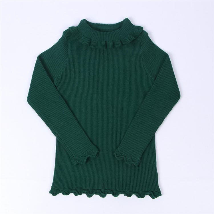 Solid Color Winter Casual Fashion Knitted Lace High Neck Cotton Children's Sweater Base Sweater 120 dark green