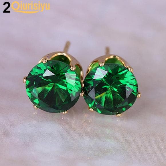 Women Round Cubic Zirconia Golden Silver Alloy Ear Studs Earrings Charm Gift green/golden