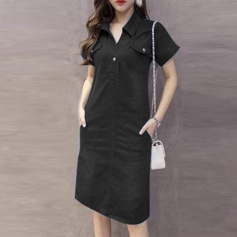 ZANZEA Women Casual Turn Down Collar Blue Denim Short Sleeve Dress M