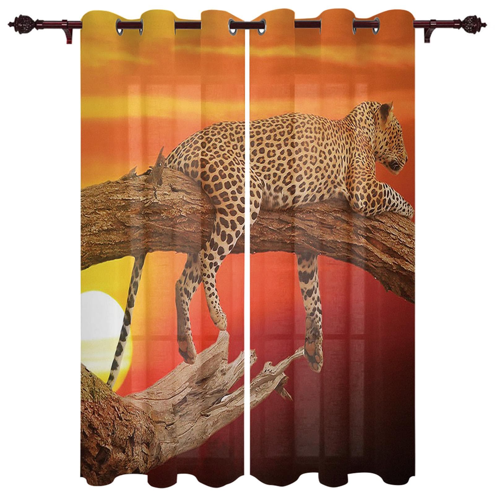 Leopard Africa Beast Fierce Gauze Curtains For Children's Bedroom Kitchen Screen For Living Room Holiday Decor Voile Curtain 135W x 114H(cm)