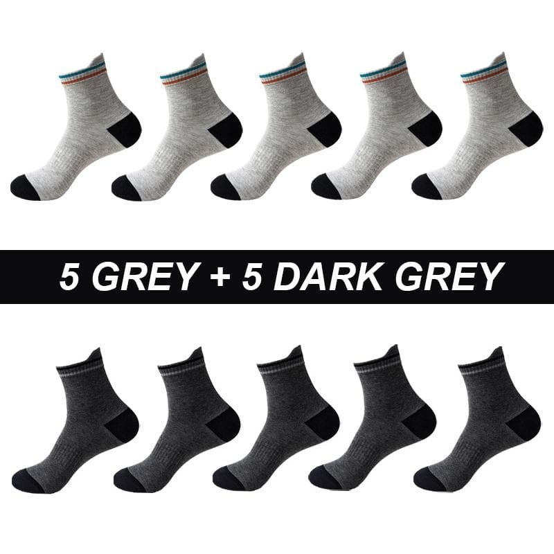 10 Pairs Men Cotton Socks Breathable Sports Sock High Quality Casual Business Non-slip Athletic Size 38-45 EUR39-45 grey/dark grey
