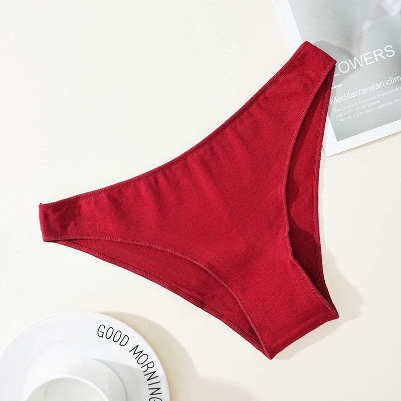 Ladies Pure Cotton Bikini Underwear Low Waist Seamless Briefs Comfortable Breathable Underwear M wine red