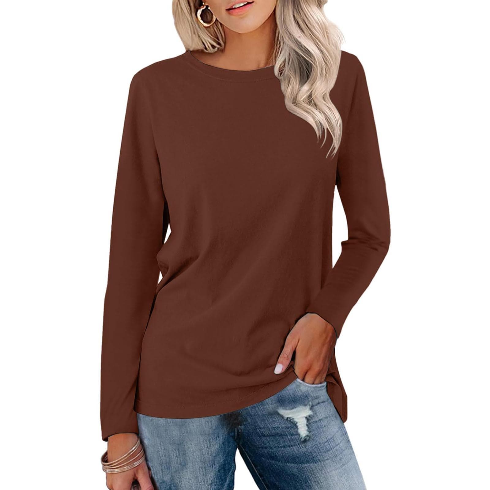 Women's Fashion Casual Long Sleeve Round Neck Pullover Top Blouse XXXXL brown