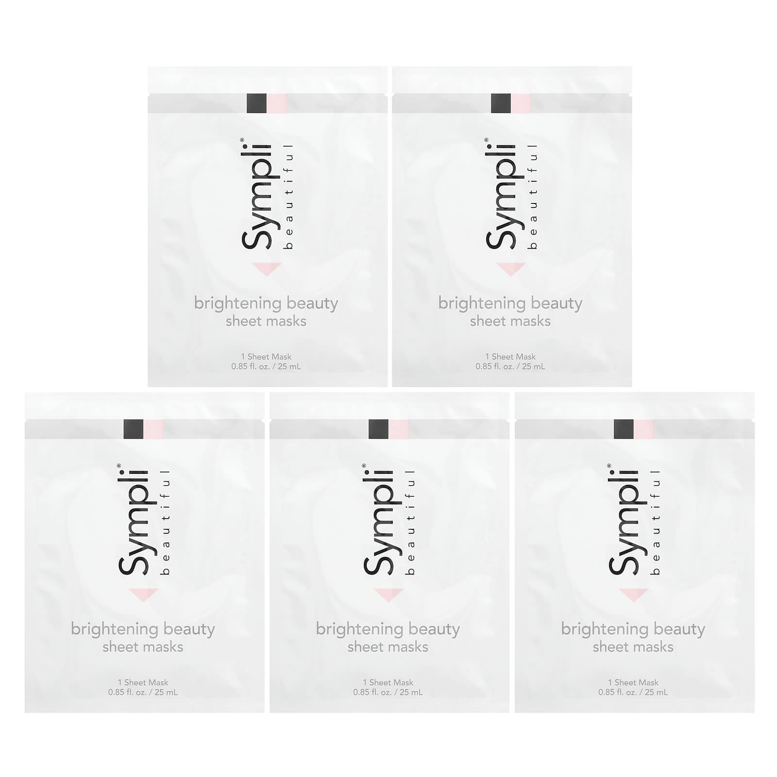 Sympli Beautiful, Brightening Beauty Sheet Mask, 5 sheet masks, 25ml (0.85oz) each