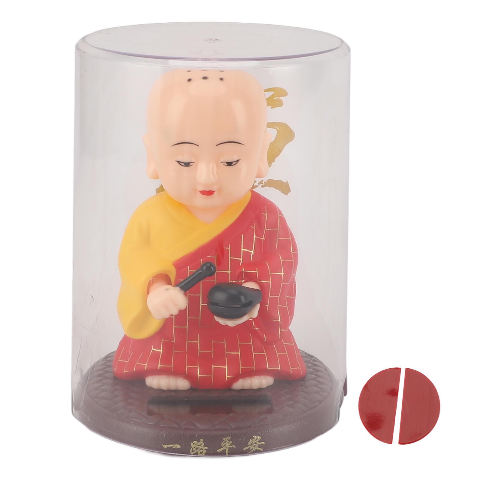 Solar Little Monk Figurine Automatic Head Shaking Decorative Funny Statue Ornament for Office Car red
