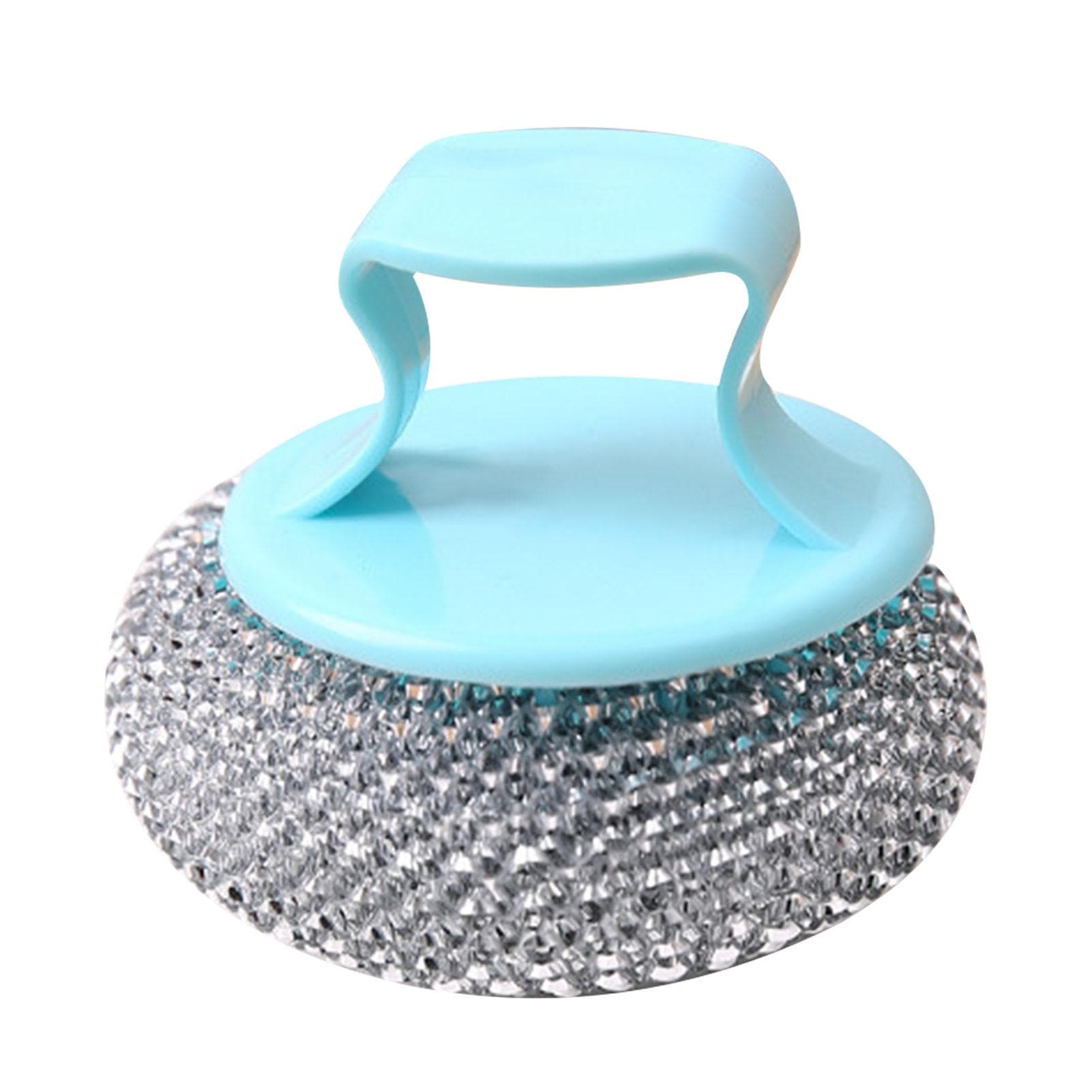 Stainless Steel Sponges with Handle Kitchen Pot Pan Dishes Cleaning Brush Wire Ball Scrubber Silver silver
