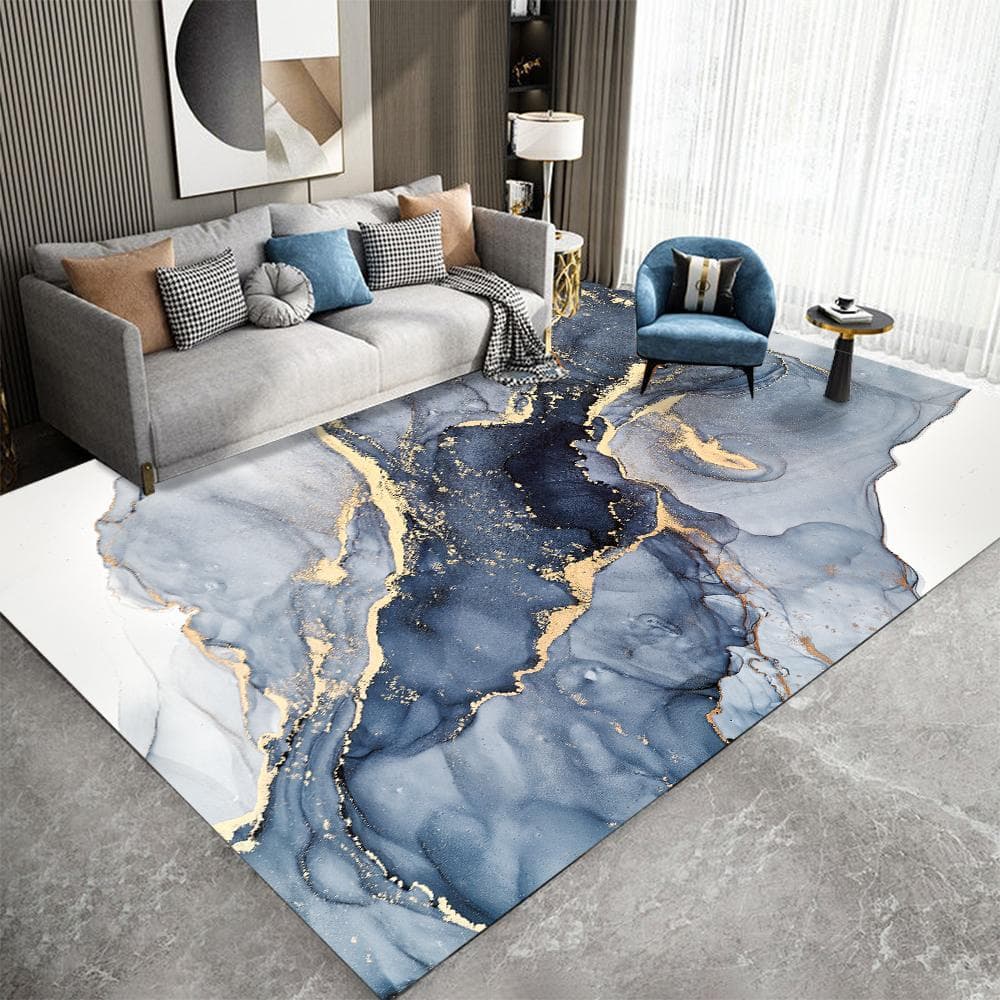Marble Carpet for Living Room Nordic Abstract Deep Blue Gold Area Rug Living Room Bedroom Bedside Mat Luxury Home Decoration Rug 120 x160cm