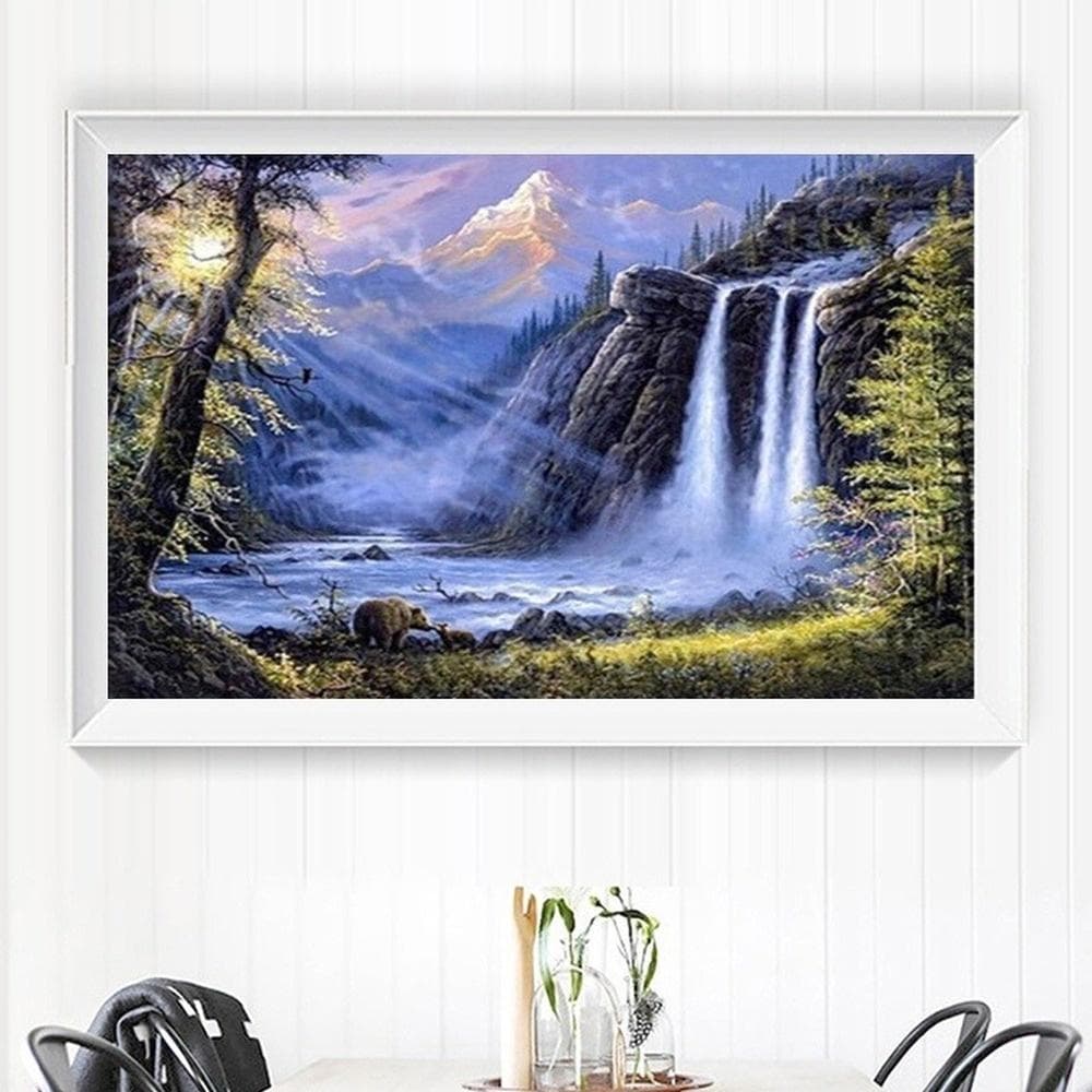 Fashion Spectacular Resin Round Diamond Full Drill Cross-stitch Waterfall DIY Diamond Painting 20X30CM